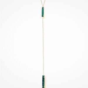 Kendra Scott Lilly Silver Y Necklace in Sage green Drusy Gold